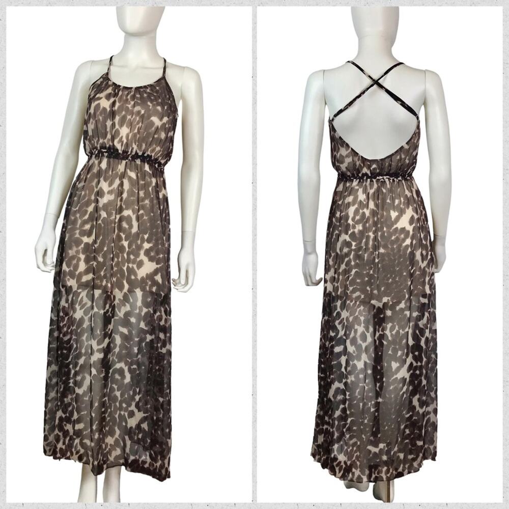 Chaser Silk Leopard Print Maxi Dress Sleeveless Summer Beach